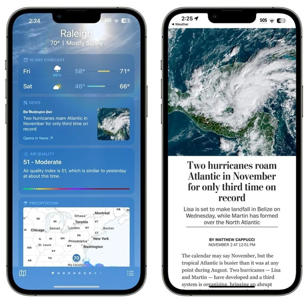 应城苹果14维修分享iPhone 14手机如何看天气时顺带看新闻 